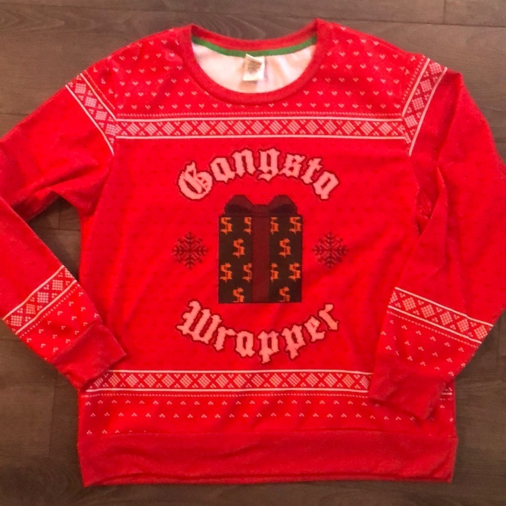 Ugly Christmas Sweater Red Gangsta Wrapper Shirt